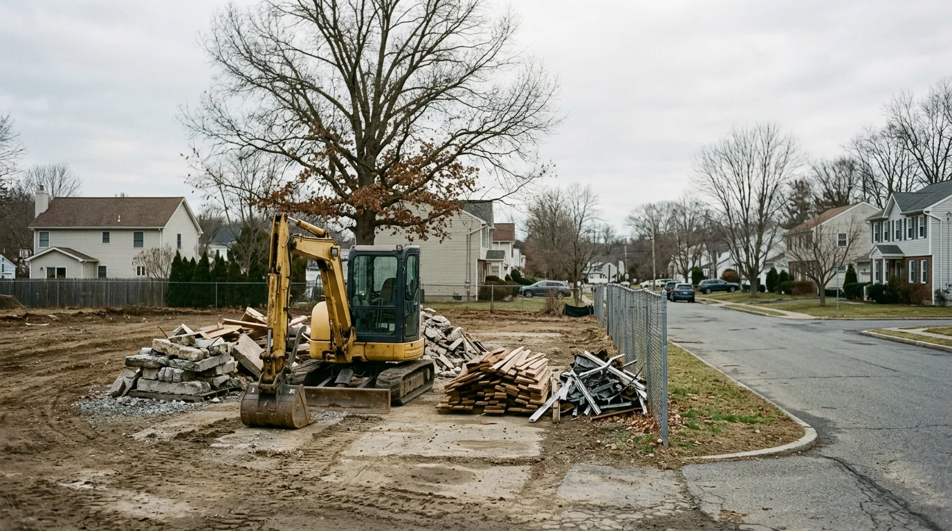 Demolition equipment removing a structure