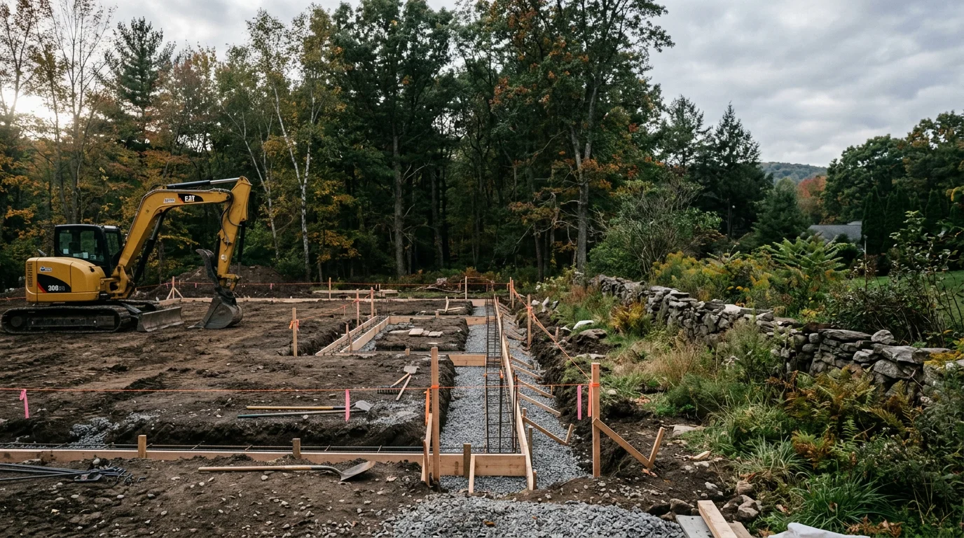 Excavation equipment working on a construction site in Sussex County, New Jersey