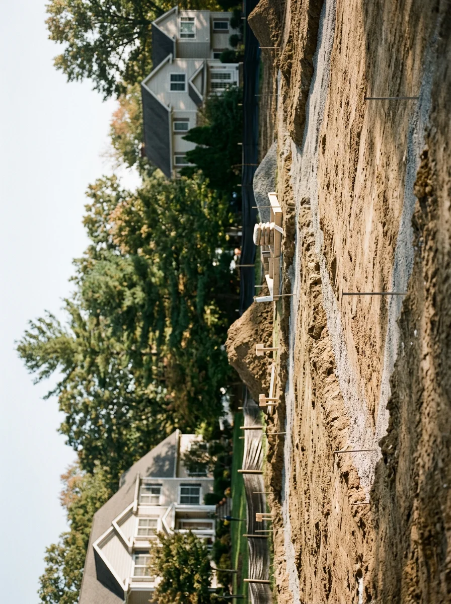 Site preparation for a home addition in Pompton Plains, NJ showing an excavated foundation area on a compact residential lot.